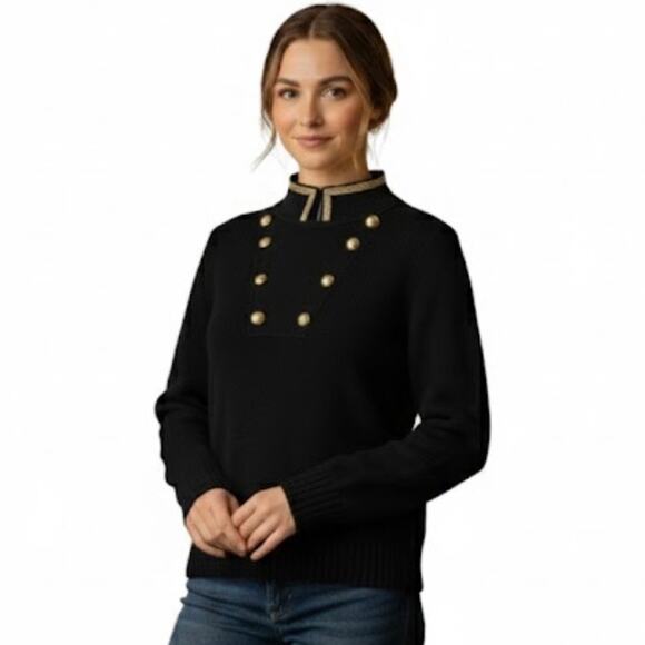 VTG LRL Lauren Jeans Womens L P Military Goldcrest Button Sweater Black Nautical - Picture 2 of 7